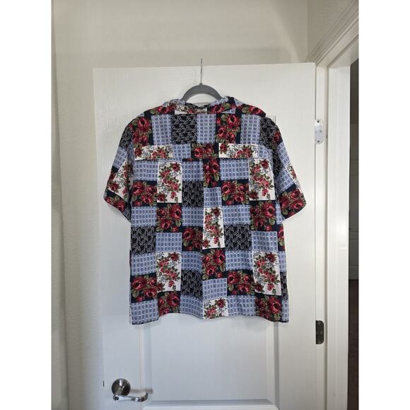 Vintage Bobbie Brooks Patchwork Rose Floral Plaid Buttondown Shirt, Plus 22W/24W - Picture 8 of 12